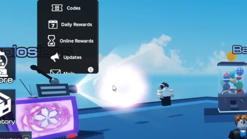 Ball VS Ball lobby with the gift menu open, showing Codes, Daily Rewards, Online Rewards and Updates